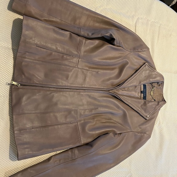 COLE HAAN SIGNATURE Cole Haan Lambskin Leather Jacket Beige - Picture 3 of 10